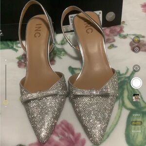 INC International Concepts Women's Glittering Gelsey Silver Heels
